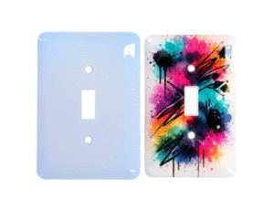 Personalized light switch cover, single toggle, shown blank as a sublimation light switch cover and custom printed