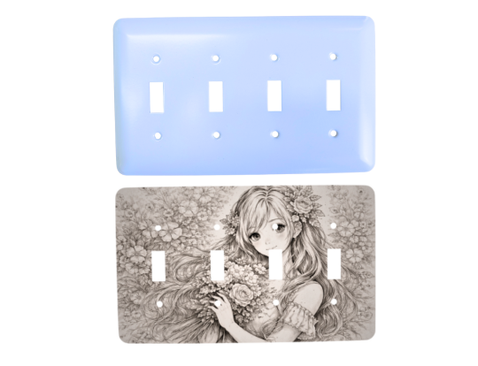 Personalized 4 gang switch plate – quad toggle, Princess rounded corners, blank and printed