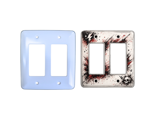 Personalized double rocker plate – 2 gang decorator, Princess rounded corners, blank and printed