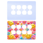 Personalized 4 gang duplex cover – quad duplex plate, Princess rounded corners, blank and printed