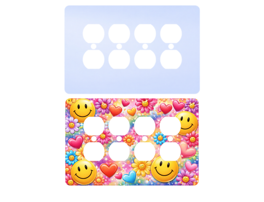Personalized 4 gang duplex cover – quad duplex plate, Princess rounded corners, blank and printed