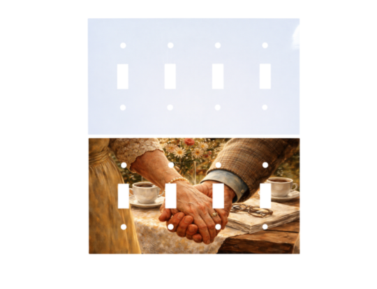 Custom 4 gang light switch cover – quad toggle switch plate, square corners, blank and printed