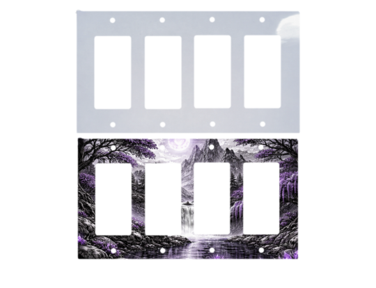 Custom 4 gang rocker switch plate – quad decorator, square corners, blank and printed