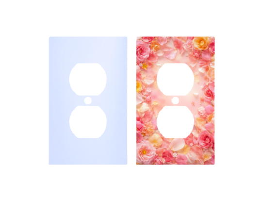 Custom duplex cover – single gang duplex plate, square corners, blank and printed