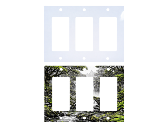 Custom triple rocker switch plate – 3 gang decorator, square corners, blank and printed